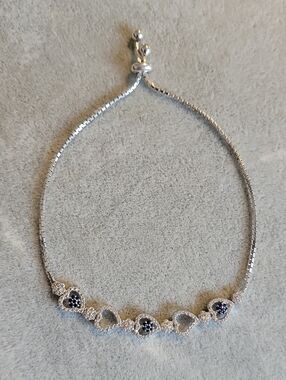 925 Silver Bolo Slider Sapphire Diamond Coloured Heart And Flower Bracelet